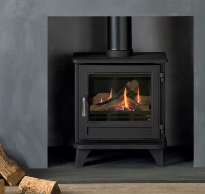 chesneys woodburning fire with modern look fire surround and fireplace
