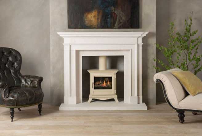 chesneys cream stove with modern fireplace
