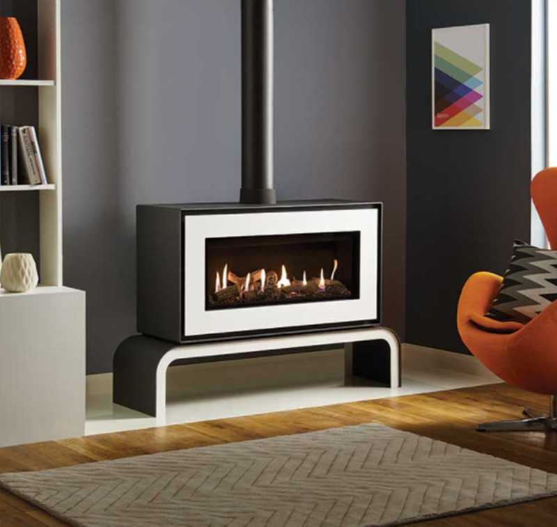 Gazco Studio 2 Freestanding Gas Fire with Log Effect Fuel Bed and Black Reeded Lining